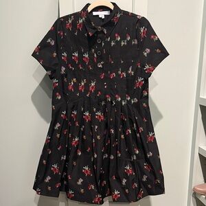 Hill House Black Floral Short-Sleeve Midi Dress
